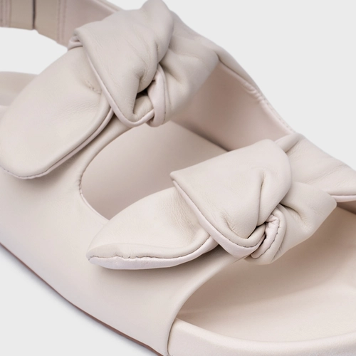 Sandália Rasteira Papete Laço Couro Off White Vanilla