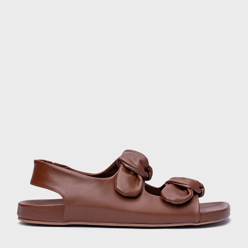 Sandália Rasteira Papete Laço Couro Marrom Walnut
