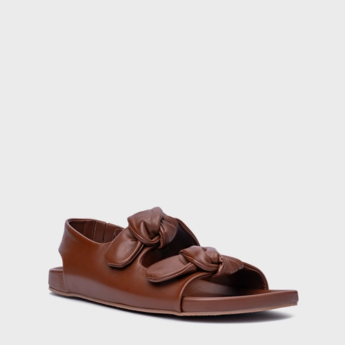 Sandália Rasteira Papete Laço Couro Marrom Walnut
