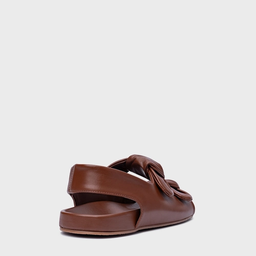 Sandália Rasteira Papete Laço Couro Marrom Walnut