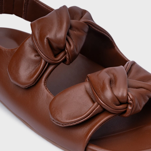 Sandália Rasteira Papete Laço Couro Marrom Walnut
