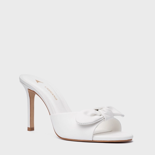 Open Mule Laço Salto Fino Couro Branco Blanc