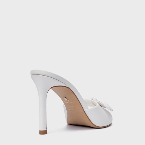 Open Mule Laço Salto Fino Couro Branco Blanc