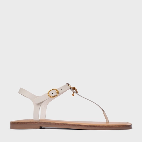 Sandália Rasteira Medalha Couro Off White Vanilla
