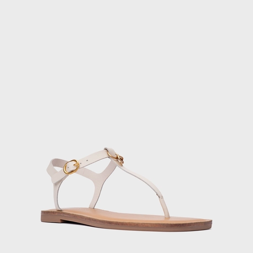 Sandália Rasteira Medalha Couro Off White Vanilla