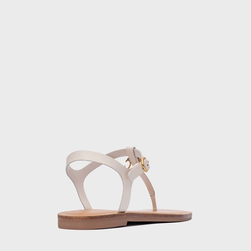 Sandália Rasteira Medalha Couro Off White Vanilla