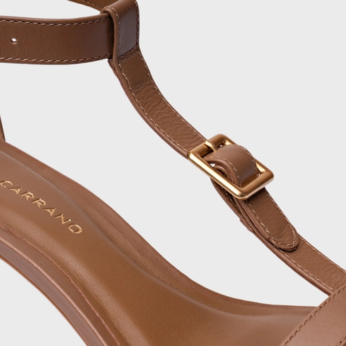 Sandália Front Fivela Salto Bloco Couro Marrom Gingerbread
