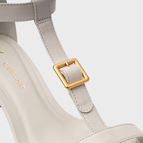 Sandália Front Fivela Salto Bloco Couro Off White Osso
