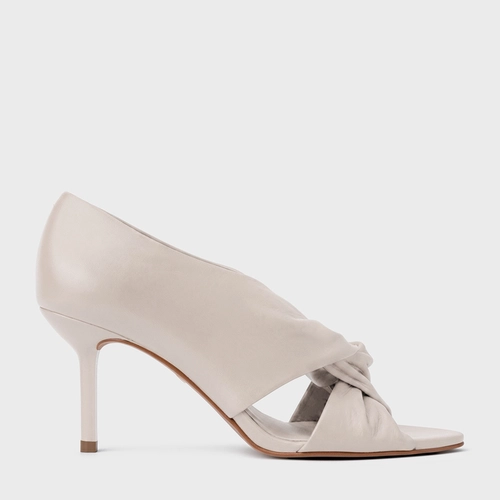 Scarpin Bold Twist Salto Fino Couro Off White Vanilla