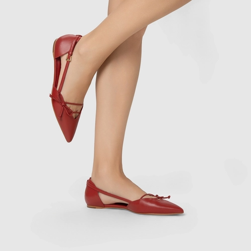 Sapatilha Slingback Delicate Couro Vermelho Spice