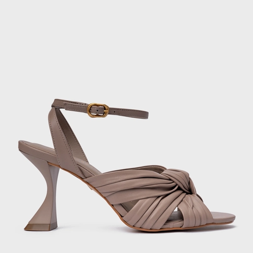 Sandália Maxi Tiras Knot Salto Sculpt Couro Bege Beaver