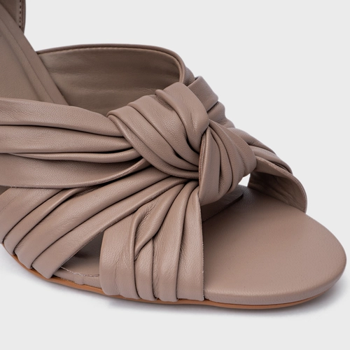 Sandália Maxi Tiras Knot Salto Sculpt Couro Bege Beaver