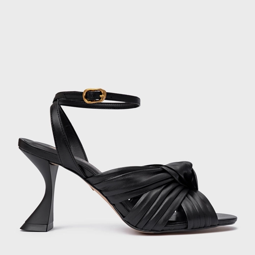 Sandália Maxi Tiras Knot Salto Sculpt Couro Preto