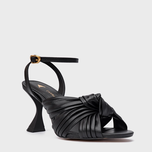 Sandália Maxi Tiras Knot Salto Sculpt Couro Preto