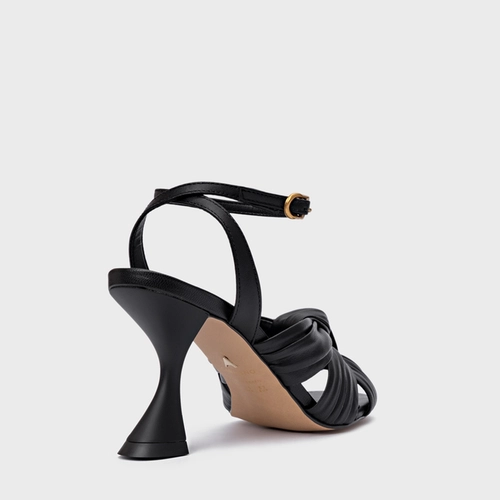 Sandália Maxi Tiras Knot Salto Sculpt Couro Preto