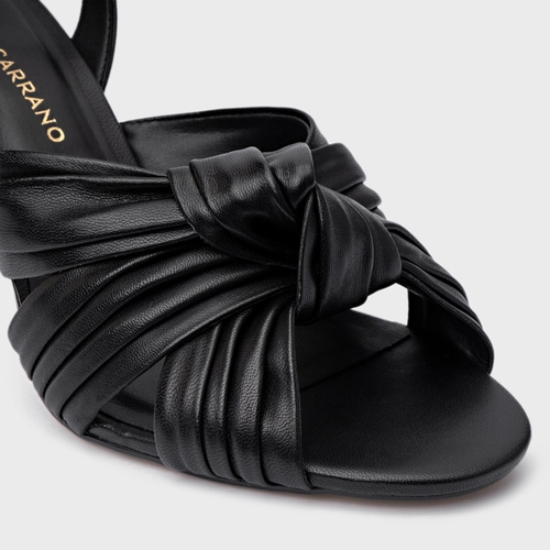 Sandália Maxi Tiras Knot Salto Sculpt Couro Preto