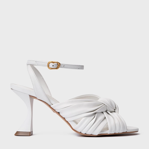Sandália Maxi Tiras Knot Salto Sculpt Couro Branco Blanc
