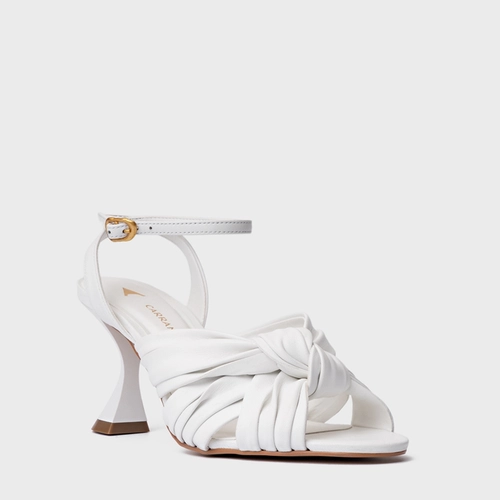 Sandália Maxi Tiras Knot Salto Sculpt Couro Branco Blanc