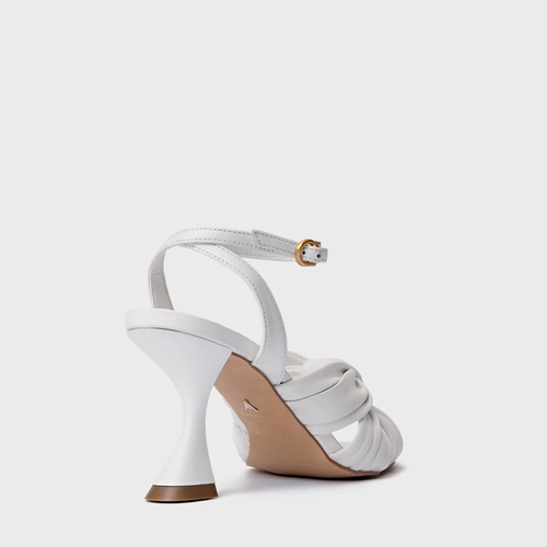 Sandália Maxi Tiras Knot Salto Sculpt Couro Branco Blanc