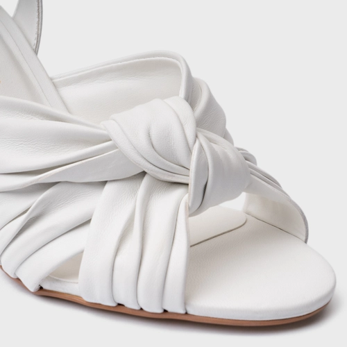 Sandália Maxi Tiras Knot Salto Sculpt Couro Branco Blanc