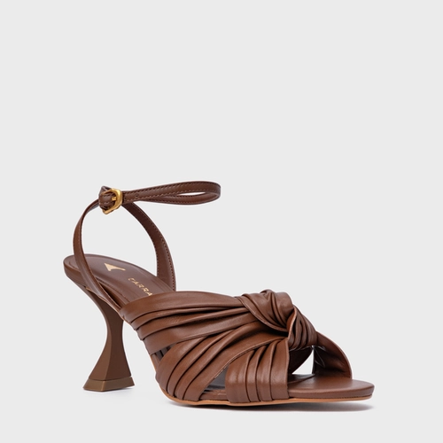 Sandália Maxi Tiras Knot Salto Sculpt Couro Marrom Walnut
