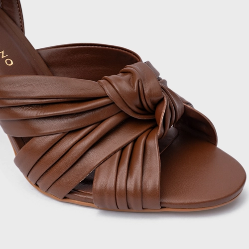 Sandália Maxi Tiras Knot Salto Sculpt Couro Marrom Walnut