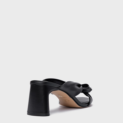 Open Mule Twist Salto Bloco Couro Preto