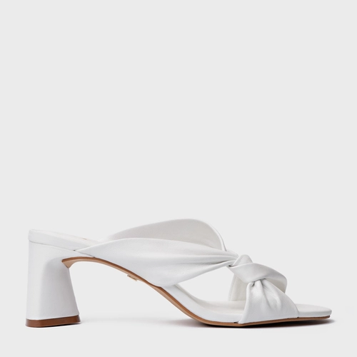 Open Mule Twist Salto Bloco Couro Branco Blanc