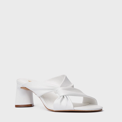 Open Mule Twist Salto Bloco Couro Branco Blanc
