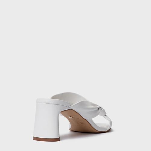 Open Mule Twist Salto Bloco Couro Branco Blanc