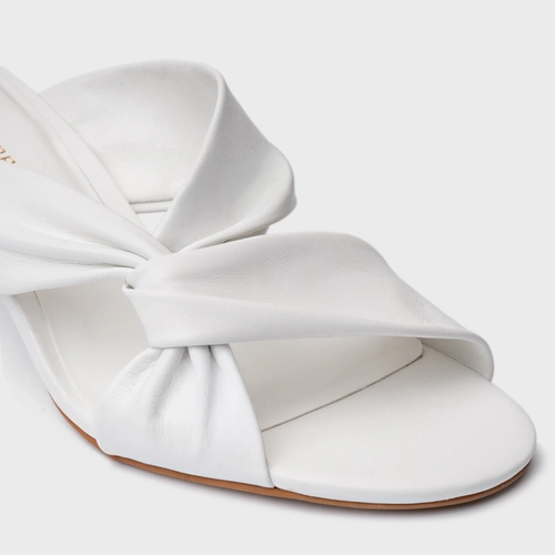 Open Mule Twist Salto Bloco Couro Branco Blanc