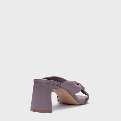 Open Mule Twist Salto Bloco Couro Roxo Dusty Mauve