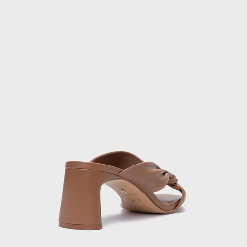 Open Mule Twist Salto Bloco Couro Marrom Gingerbread