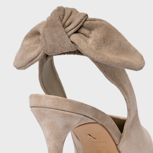 Scarpin Slngback Laço Salto Fino Couro Suede Bege Oatmeal