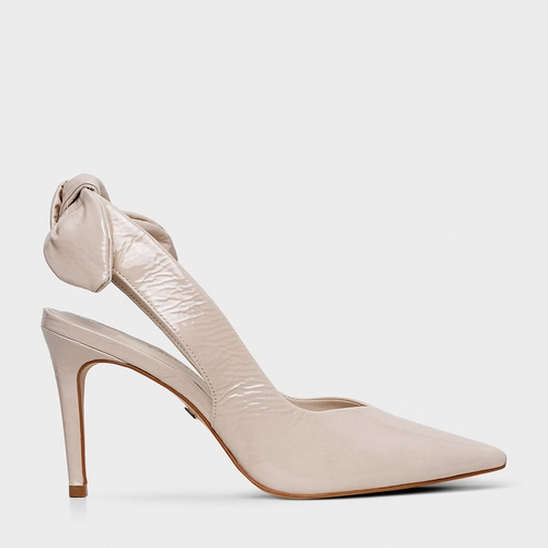 Scarpin Slngback Laço Salto Fino Couro Verniz Off White Vanilla