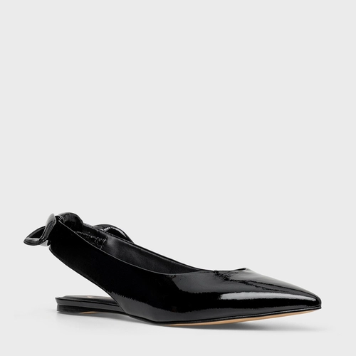 Sapatilha Slingback Couro Verniz Preto