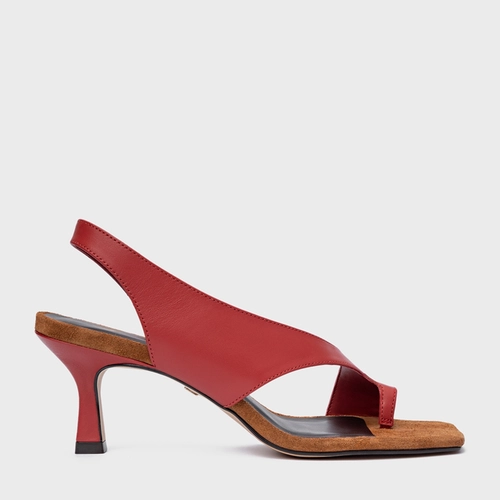 Sandália Cross Salto Fino Couro Vermelho Spice