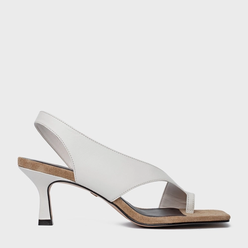 Sandália Cross Salto Fino Couro Off White Vanilla