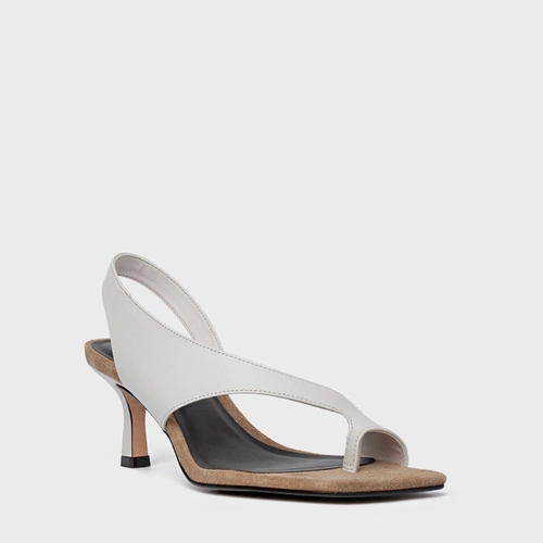 Sandália Cross Salto Fino Couro Off White Vanilla