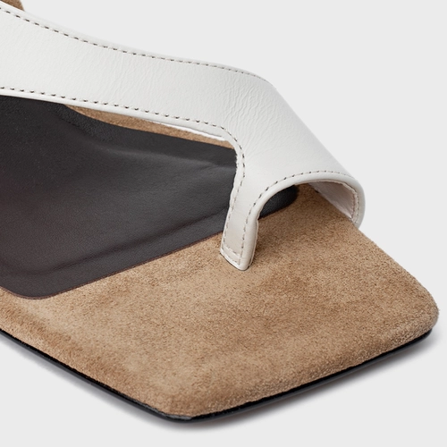 Sandália Cross Salto Fino Couro Off White Vanilla