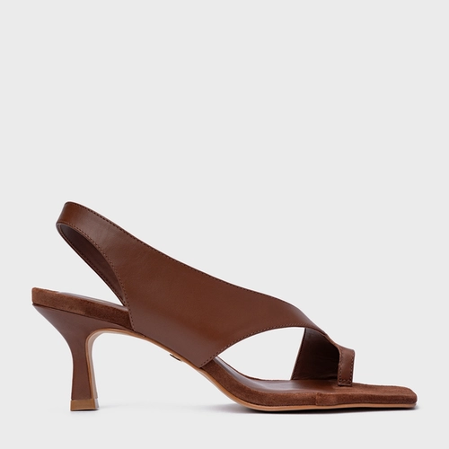 Sandália Cross Salto Fino Couro Marrom Walnut