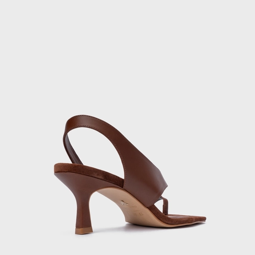 Sandália Cross Salto Fino Couro Marrom Walnut