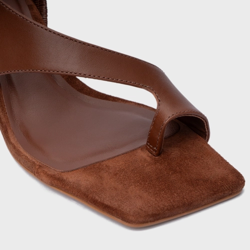 Sandália Cross Salto Fino Couro Marrom Walnut