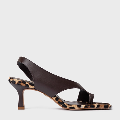 Sandália Cross Salto Fino Couro Animal Print Ganache