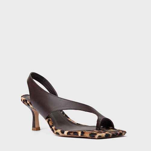 Sandália Cross Salto Fino Couro Animal Print Ganache