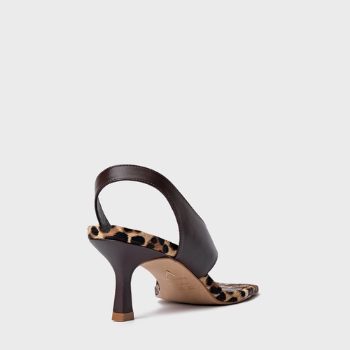 Sandália Cross Salto Fino Couro Animal Print Ganache