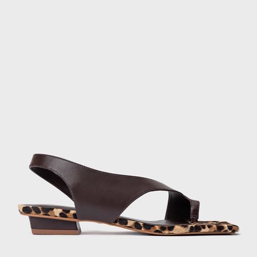 Sandália Cross Salto Baixo Couro Animal Print Ganache