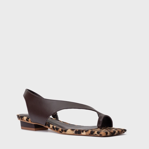 Sandália Cross Salto Baixo Couro Animal Print Ganache