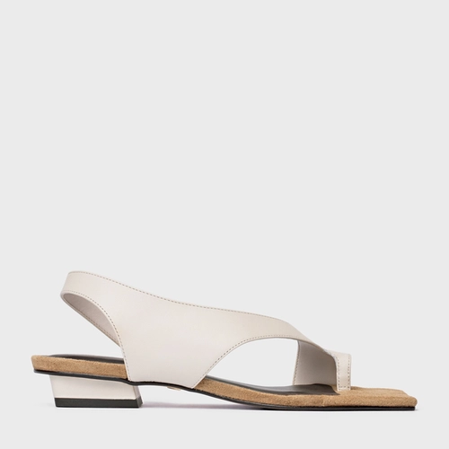 Sandália Cross Salto Baixo Couro Off White Vanilla