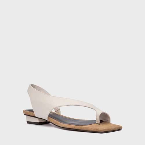 Sandália Cross Salto Baixo Couro Off White Vanilla